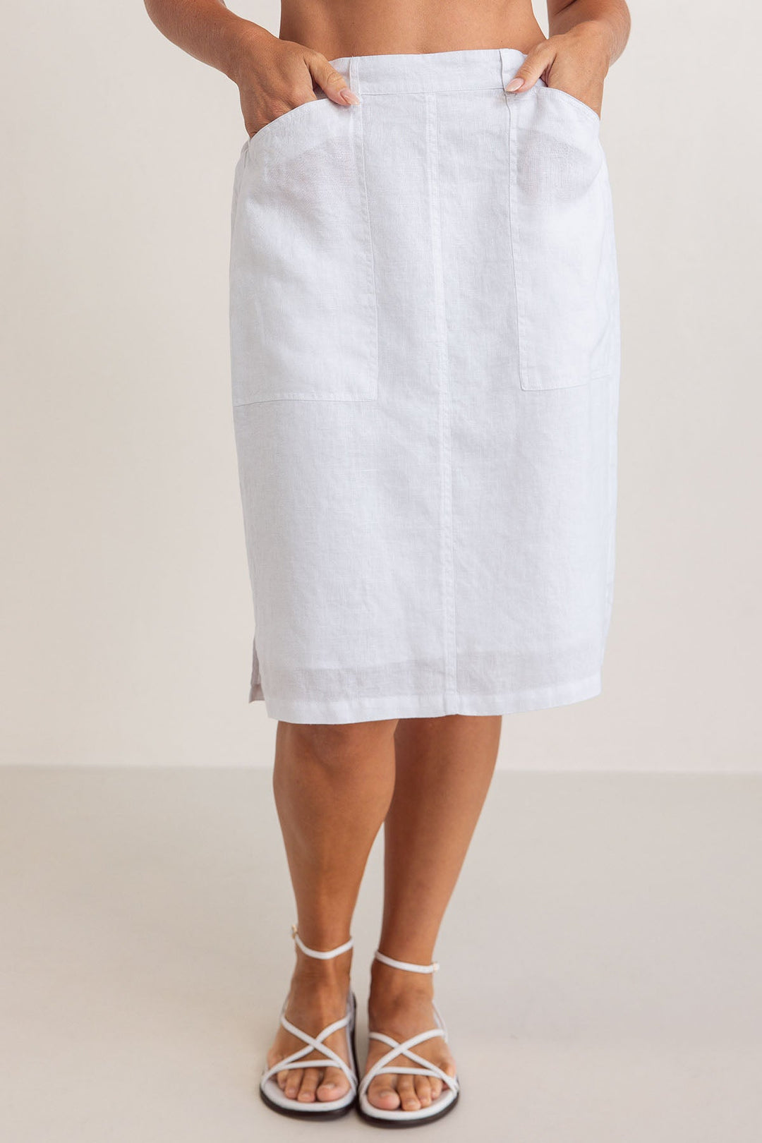 Straight Linen Skirt - White - SS47 - Pizazz BoutiqueSee Saw