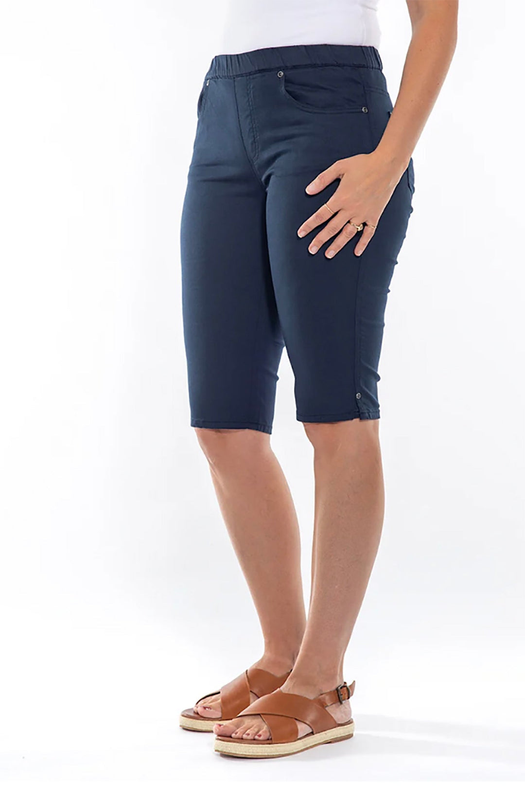 Stretch Pull On Jean Short - Navy - CL4 - Pizazz BoutiqueCafe Latte