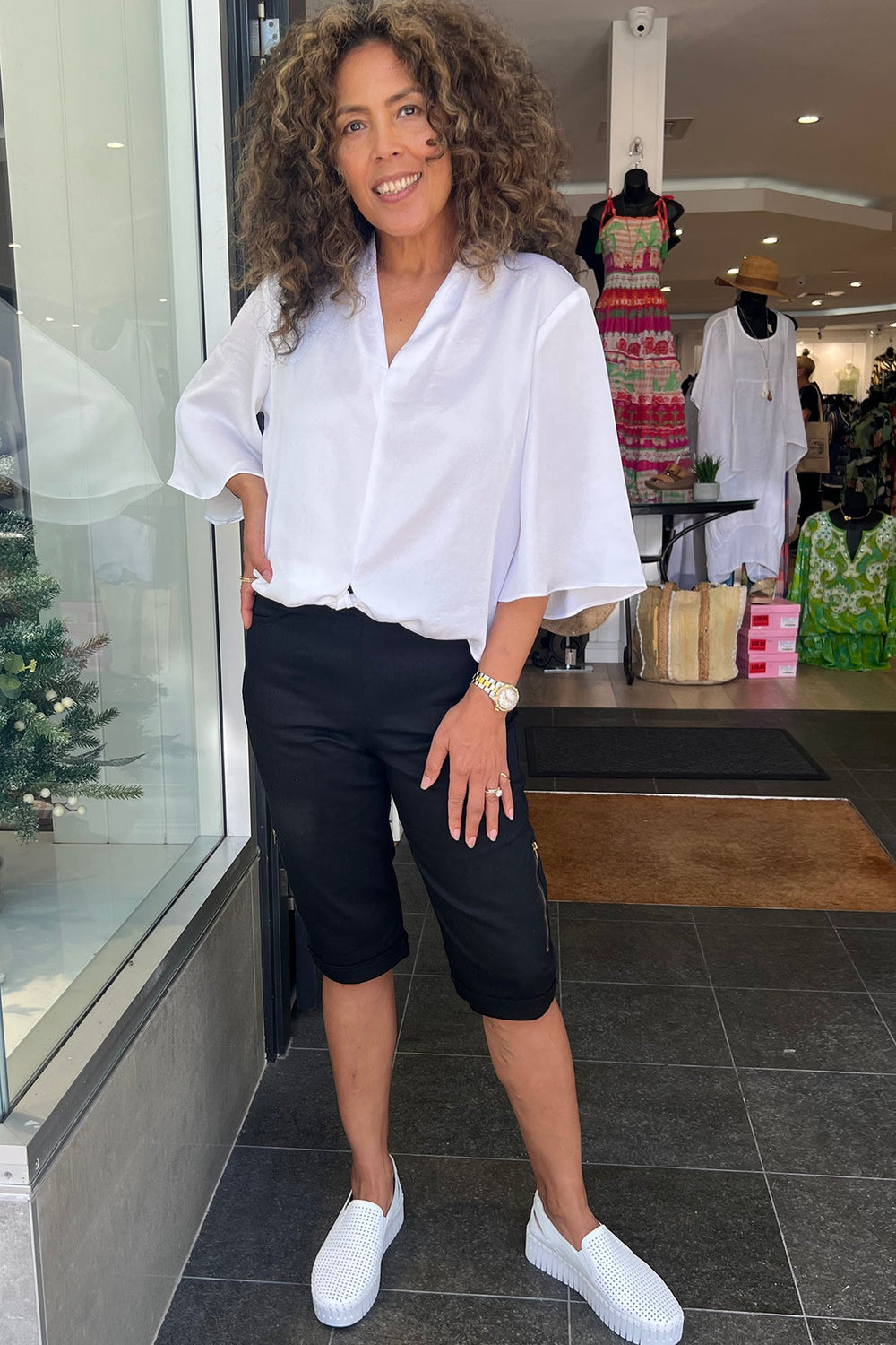 Stretch Shorts with Zip Detail - Black - CL13 - Pizazz BoutiqueCafe Latte