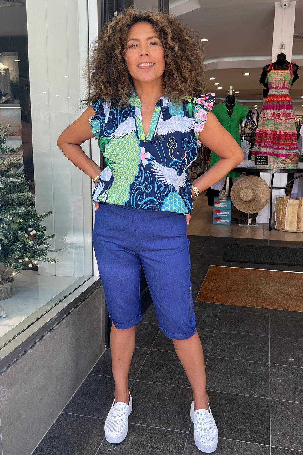 Stretch Shorts with Zip Detail - Sapphire - CL13 - Pizazz BoutiqueCafe Latte