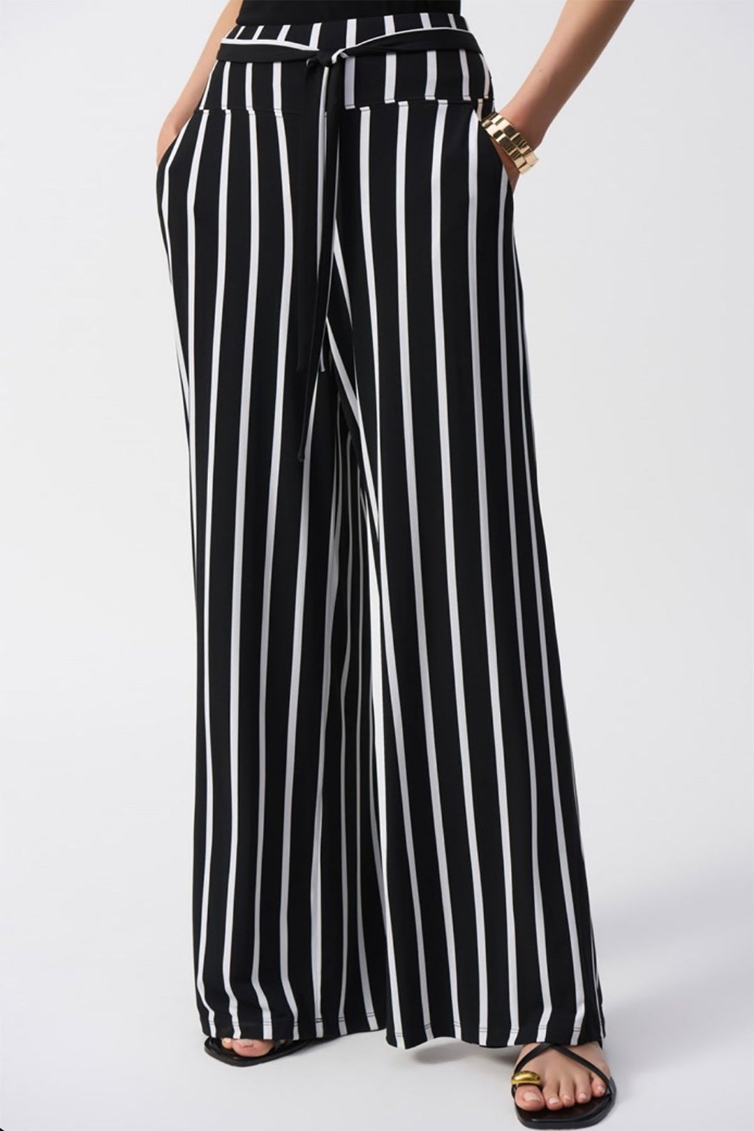 Striped Silky Wide Leg Pant - Black - JR54 - Pizazz BoutiqueJoseph Ribkoff