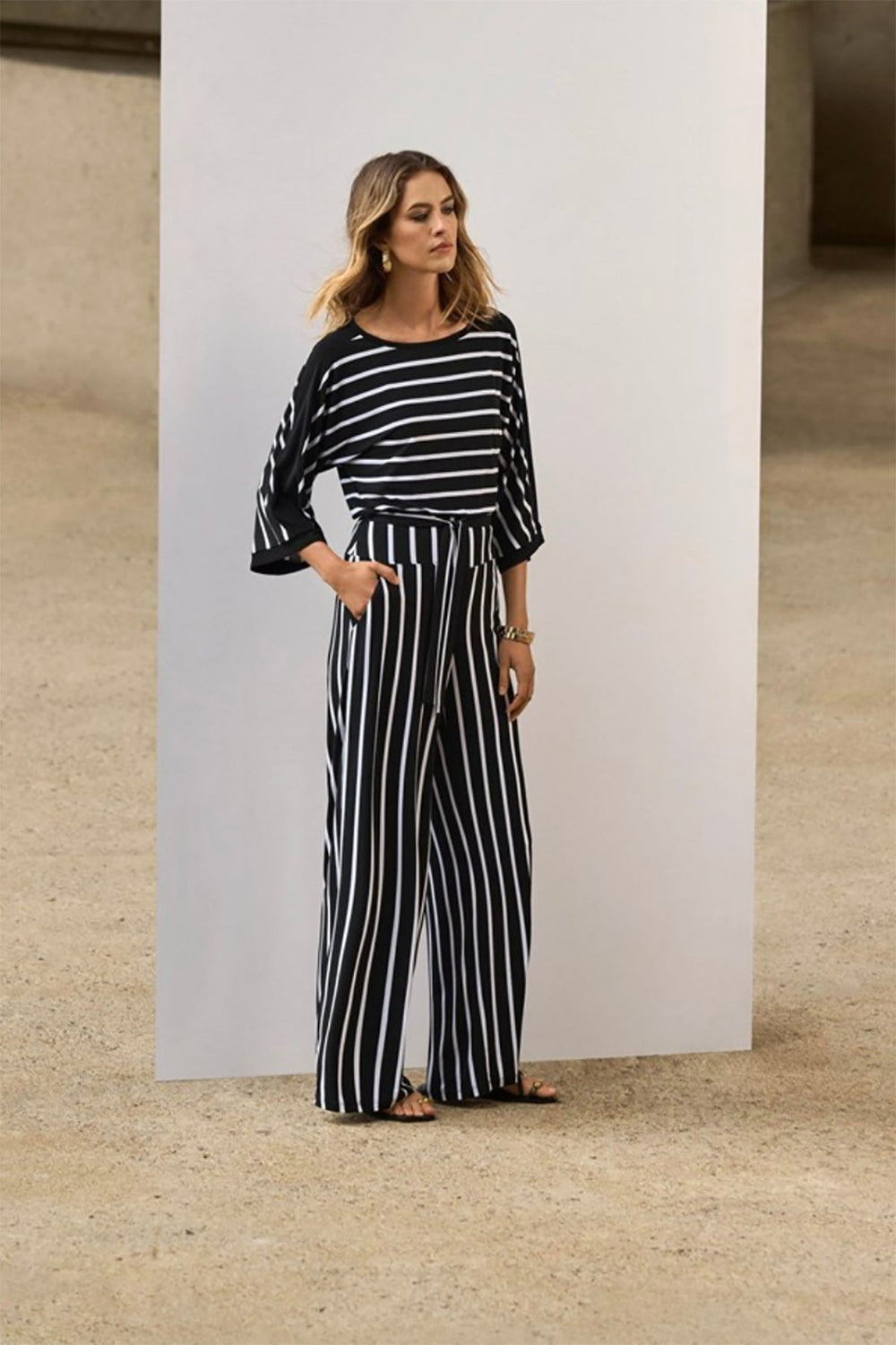 Striped Silky Wide Leg Pant - Black - JR54 - Pizazz BoutiqueJoseph Ribkoff