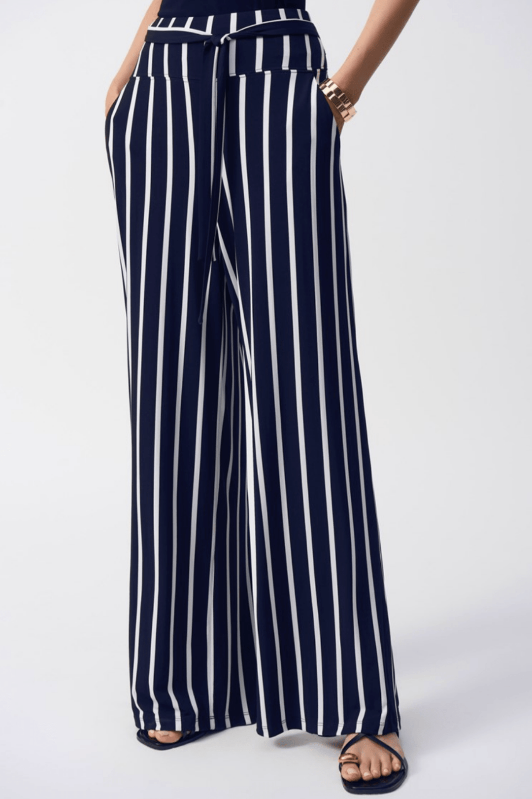 Striped Silky Wide - Leg Pant - Navy - JR54 - Pizazz BoutiqueJoseph Ribkoff