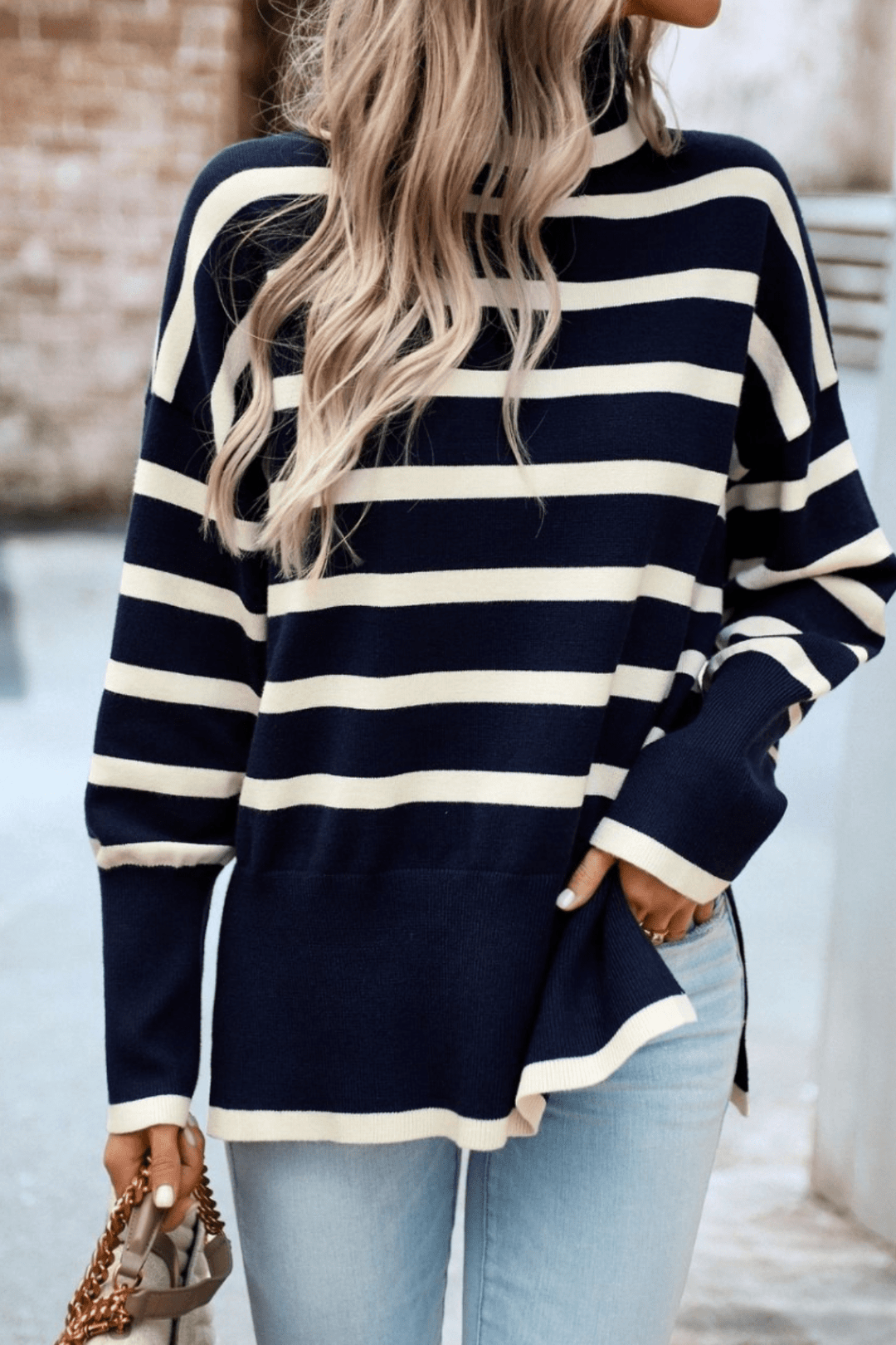 Striped Turtle Neck Knit - Navy - MF13 - Pizazz BoutiqueMutig