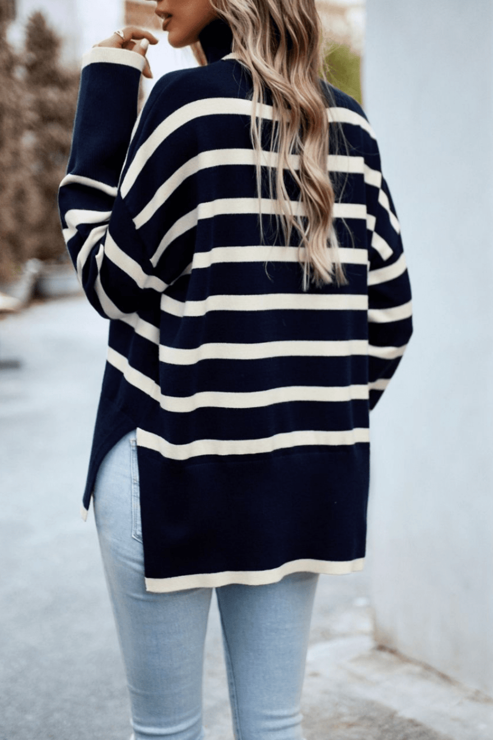 Striped Turtle Neck Knit - Navy - MF13 - Pizazz BoutiqueMutig