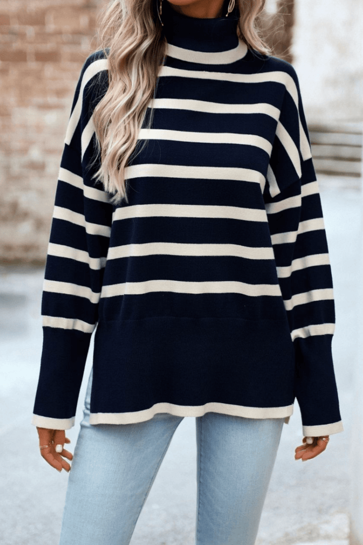 Striped Turtle Neck Knit - Navy - MF13 - Pizazz BoutiqueMutig