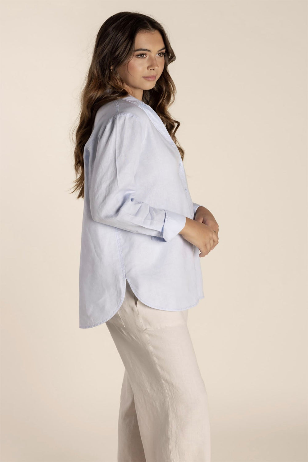 Taryn Linen Shirt - Ice Blue - TT21 - Pizazz BoutiqueTwo - T's