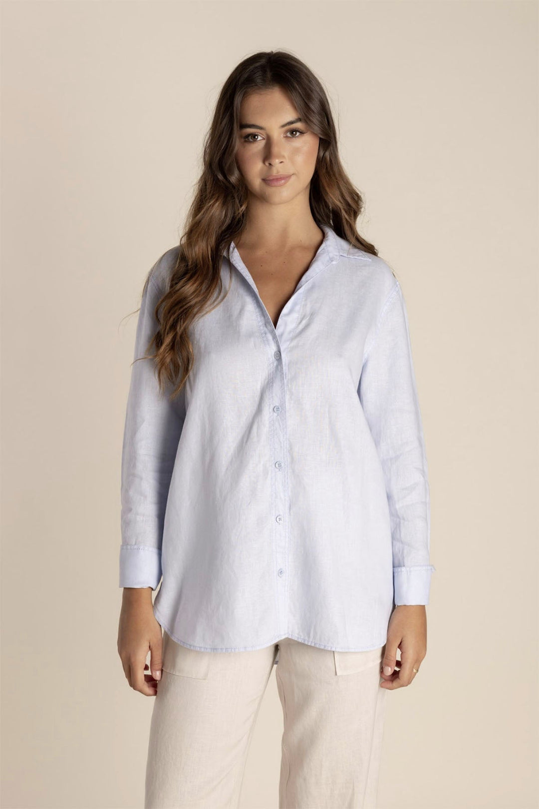 Taryn Linen Shirt - Ice Blue - TT21 - Pizazz BoutiqueTwo - T's