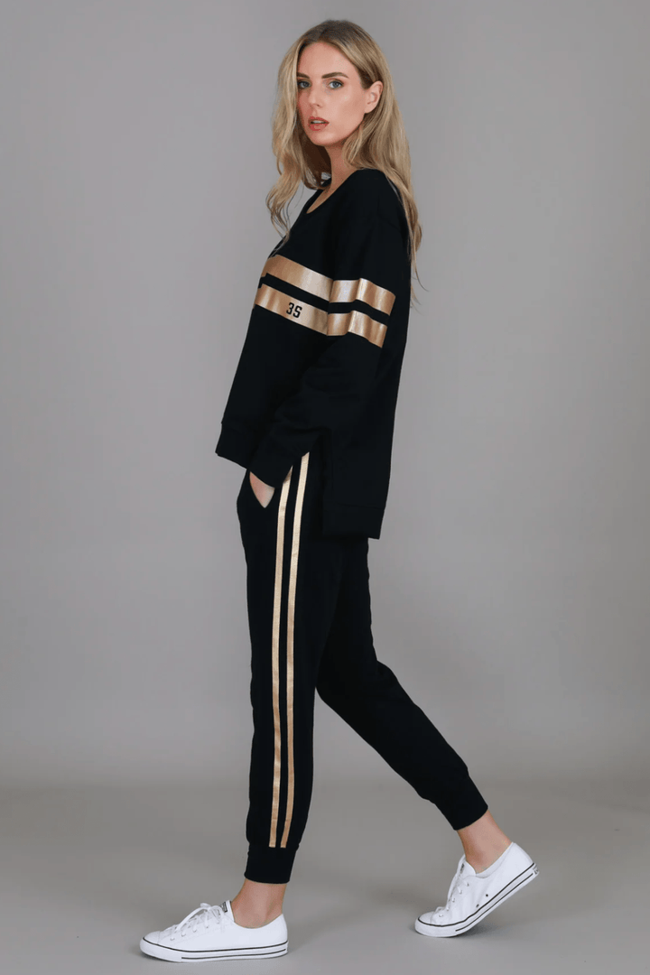 Theresa Two - Striped Sweatshirt - Black/Gold - RD15 - Pizazz Boutique3RD STORY