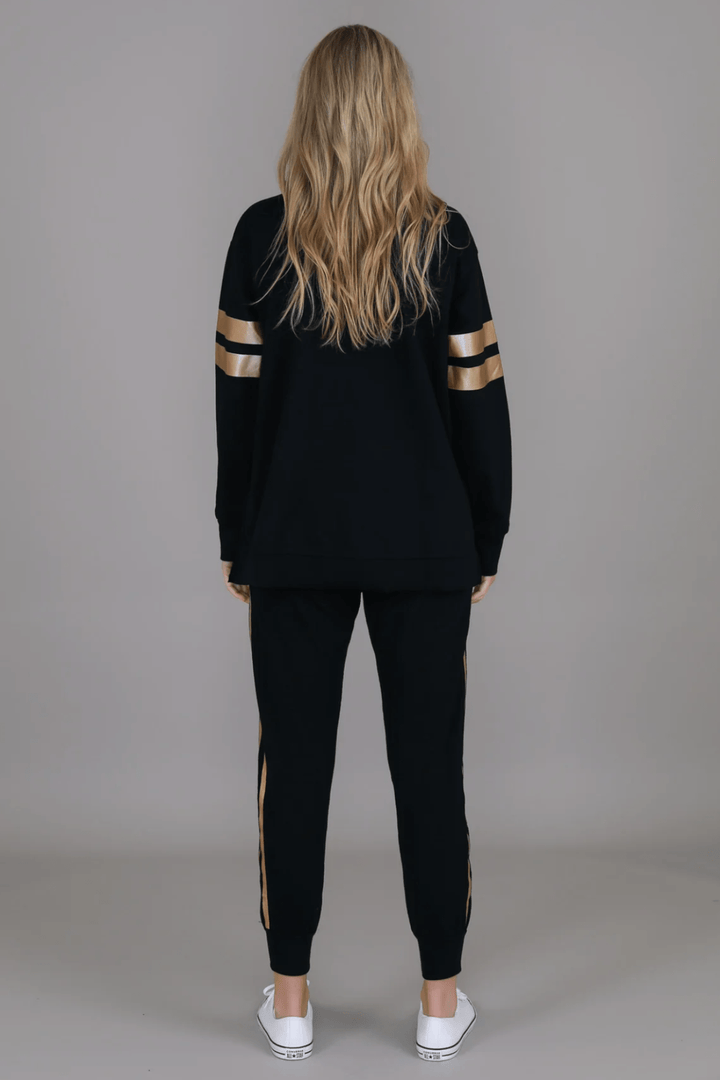 Theresa Two - Striped Sweatshirt - Black/Gold - RD15 - Pizazz Boutique3RD STORY
