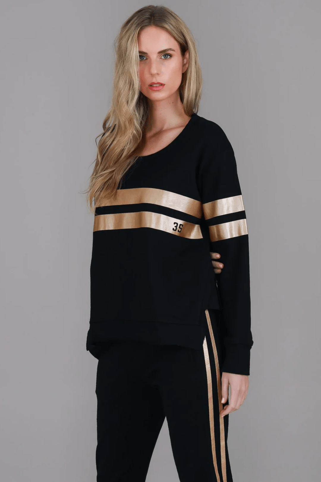 Theresa Two - Striped Sweatshirt - Black/Gold - RD15 - Pizazz Boutique3RD STORY