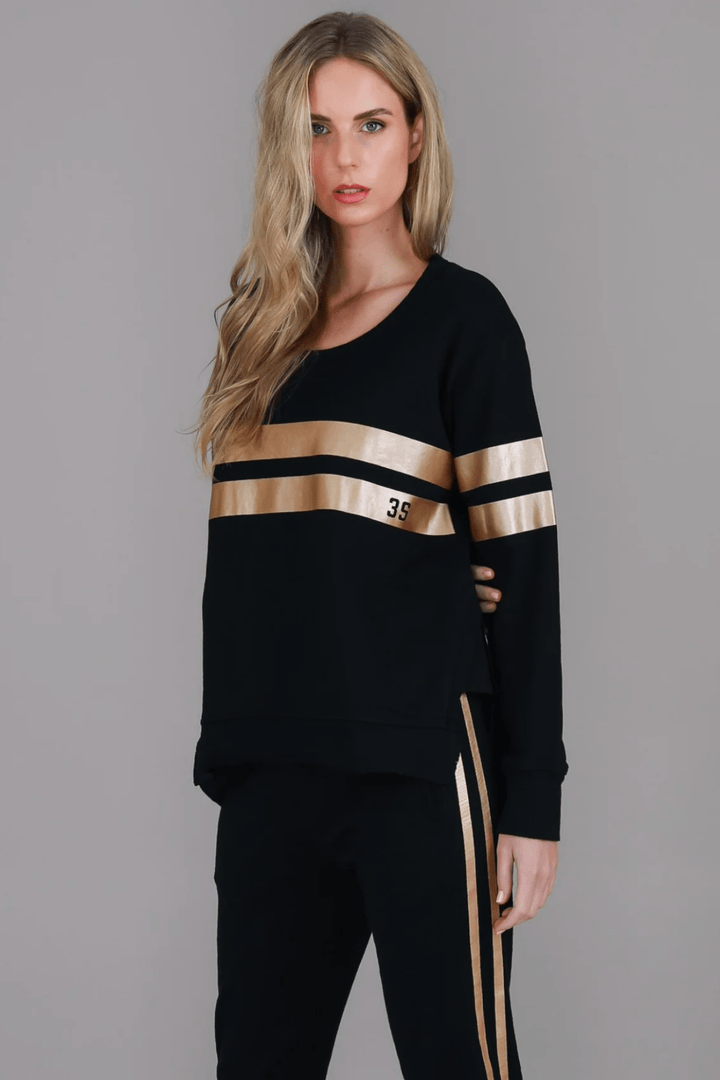 Theresa Two - Striped Sweatshirt - Black/Gold - RD15 - Pizazz Boutique3RD STORY