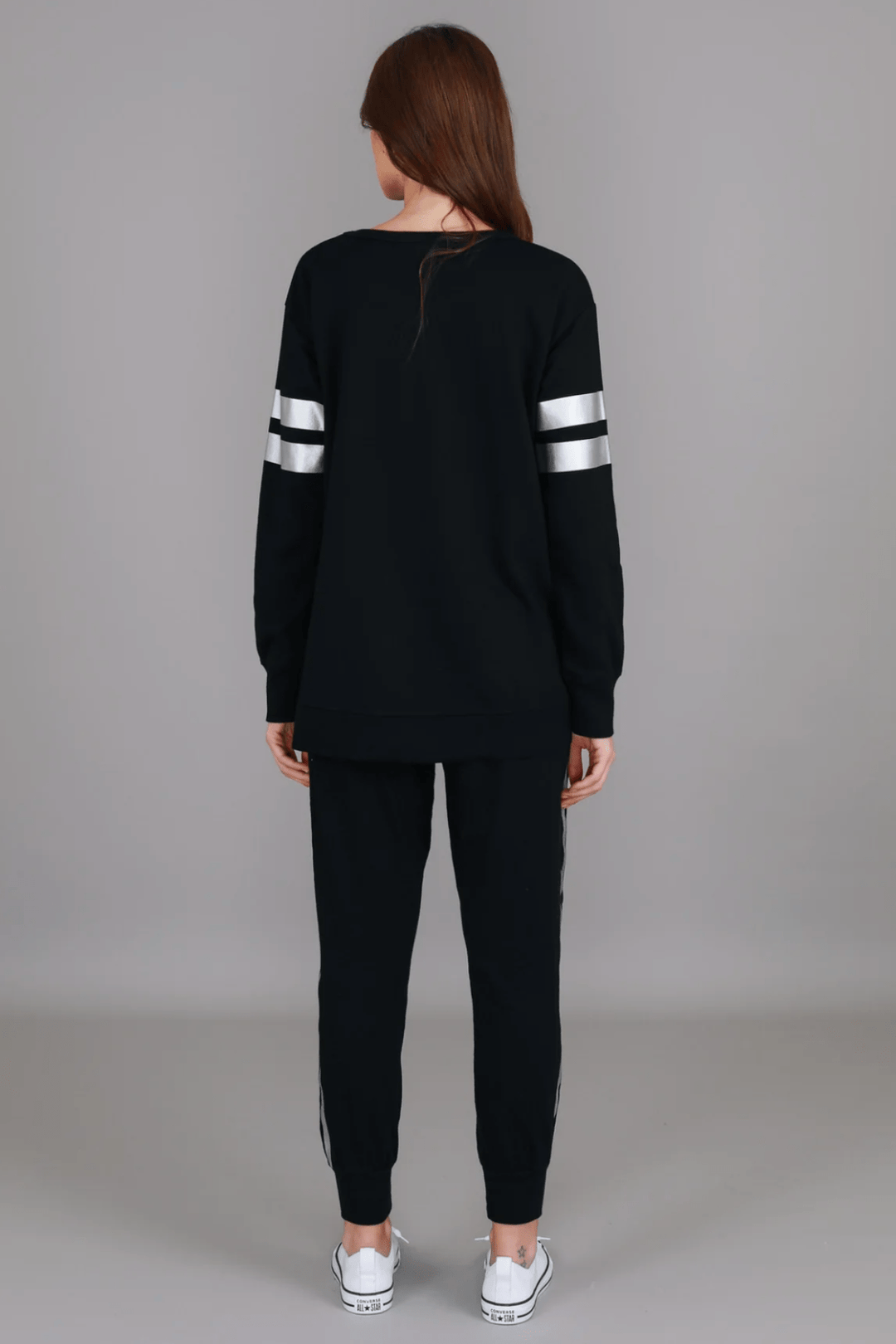 Theresa Two - Striped Sweatshirt - Black/Silver - RD15 - Pizazz Boutique3RD STORY