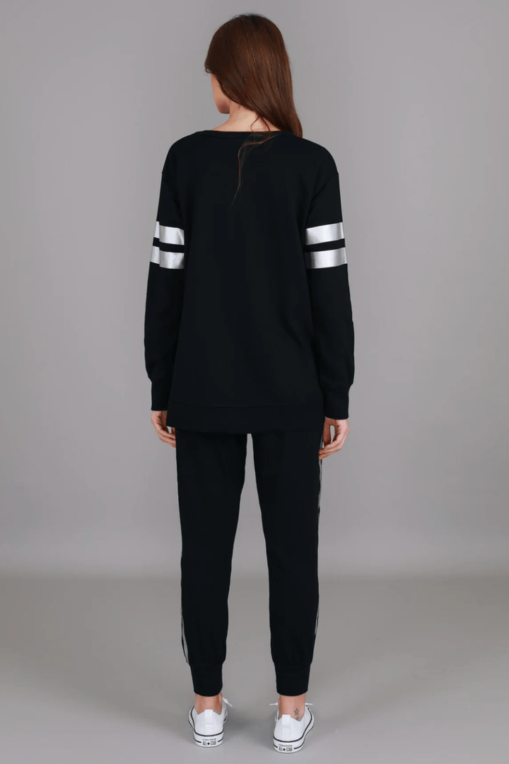 Theresa Two - Striped Sweatshirt - Black/Silver - RD15 - Pizazz Boutique3RD STORY