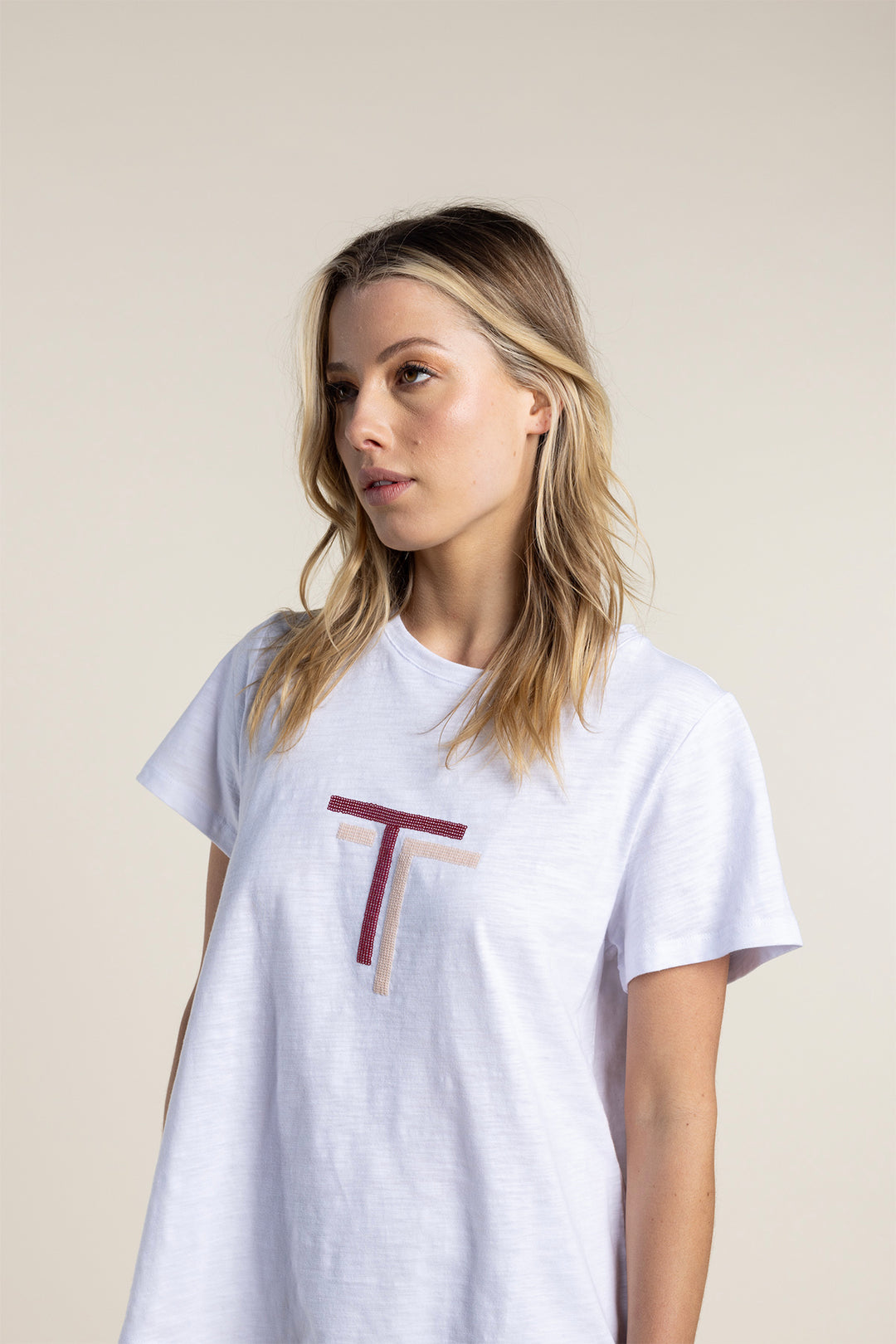 White Tia T-Shirt & Pink Sequins - TT1