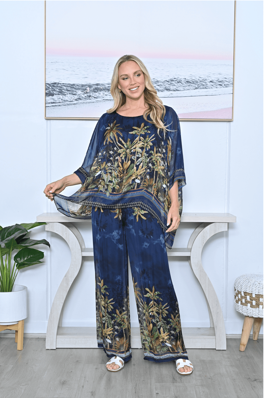 Tropical Pant - Navy - CC16 - Pizazz BoutiqueCali & Co