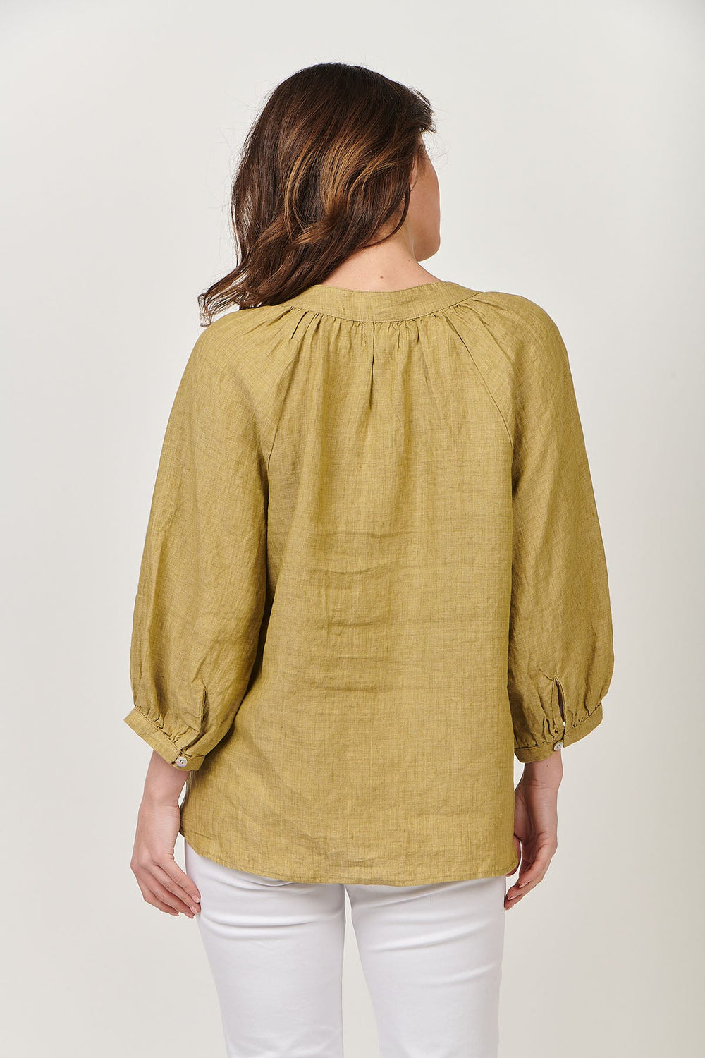 Trudy V - Neck Linen Top - Peridot - OJ24 - Pizazz BoutiqueNaturals By O & J