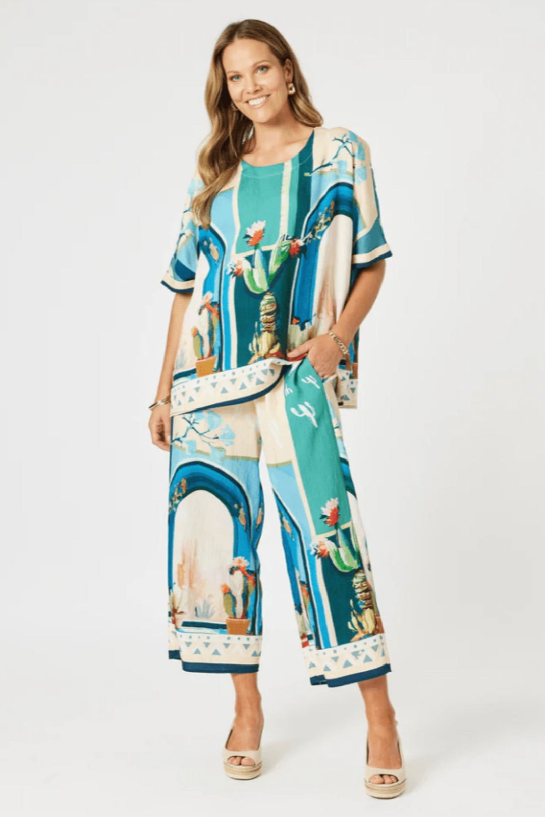 Tulum Pant - Blue Multi Print - TZ26 - Pizazz BoutiqueThreadz