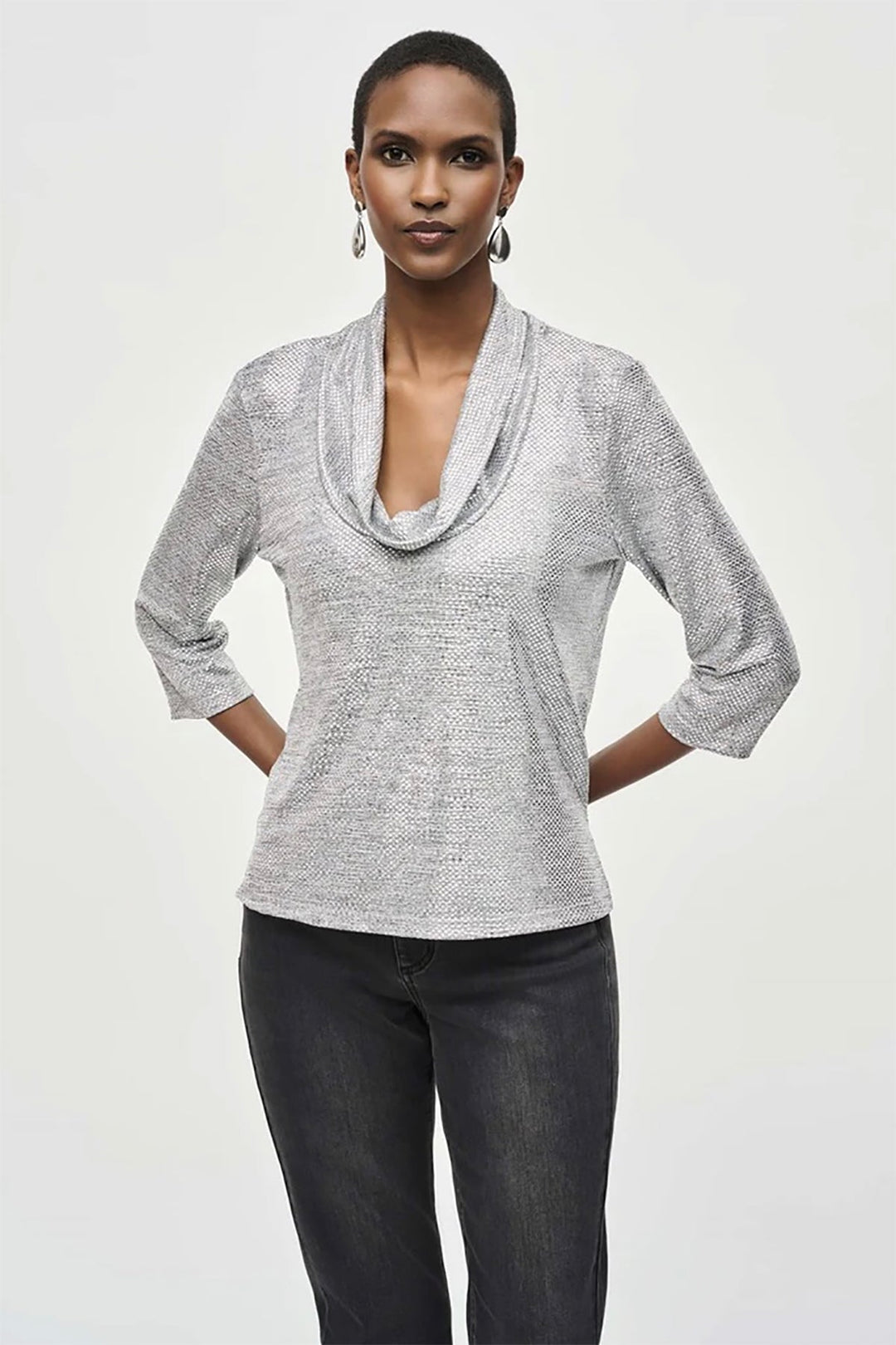 Uma Foiled Cowl Neck Top - Silver - JR19 - Pizazz BoutiqueJoseph Ribkoff