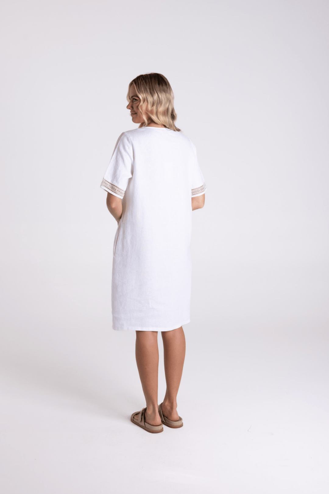 V - Neck Dress - White/Natural - TT67 - Pizazz BoutiqueTwo - T's