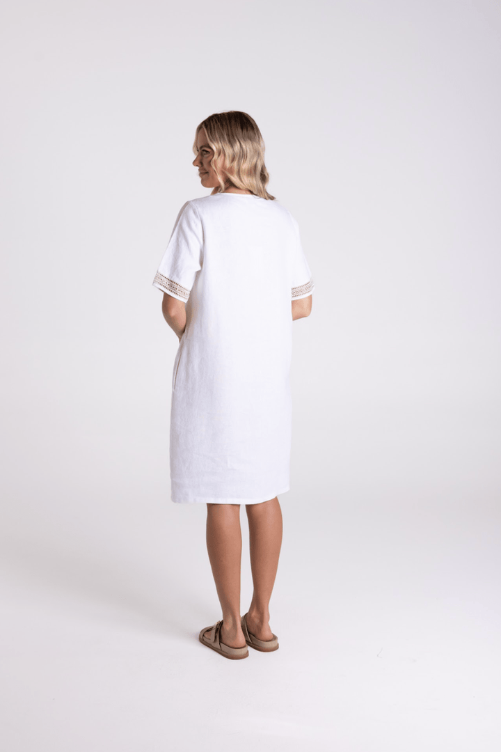 V - Neck Dress - White/Natural - TT67 - Pizazz BoutiqueTwo - T's