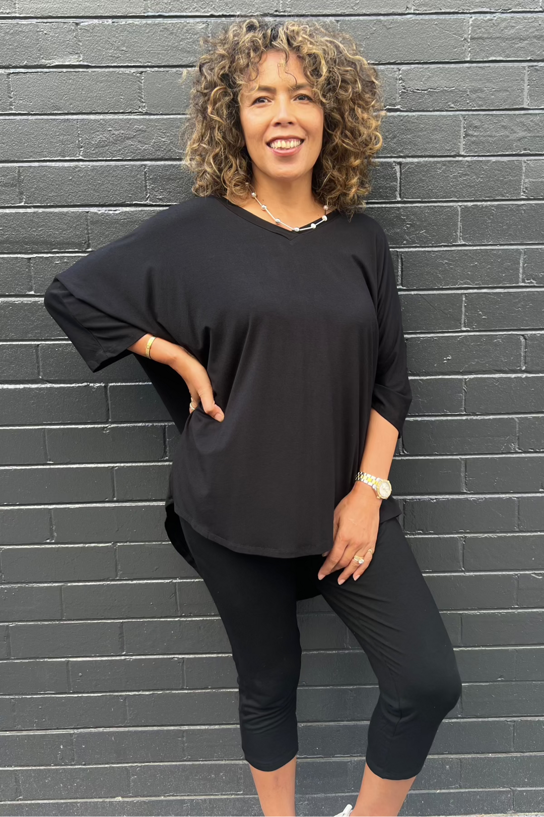 Ellie 3/4 Sleeve Top - Black - BO20