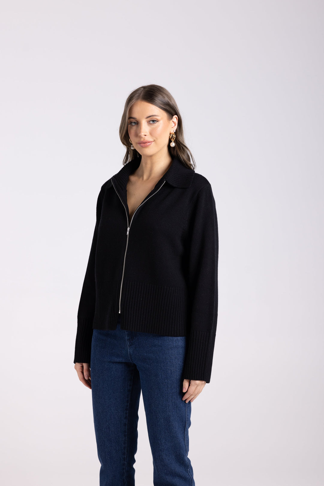 Zip Through Cardigan - Black - TT62 - Pizazz BoutiqueTwo - T's