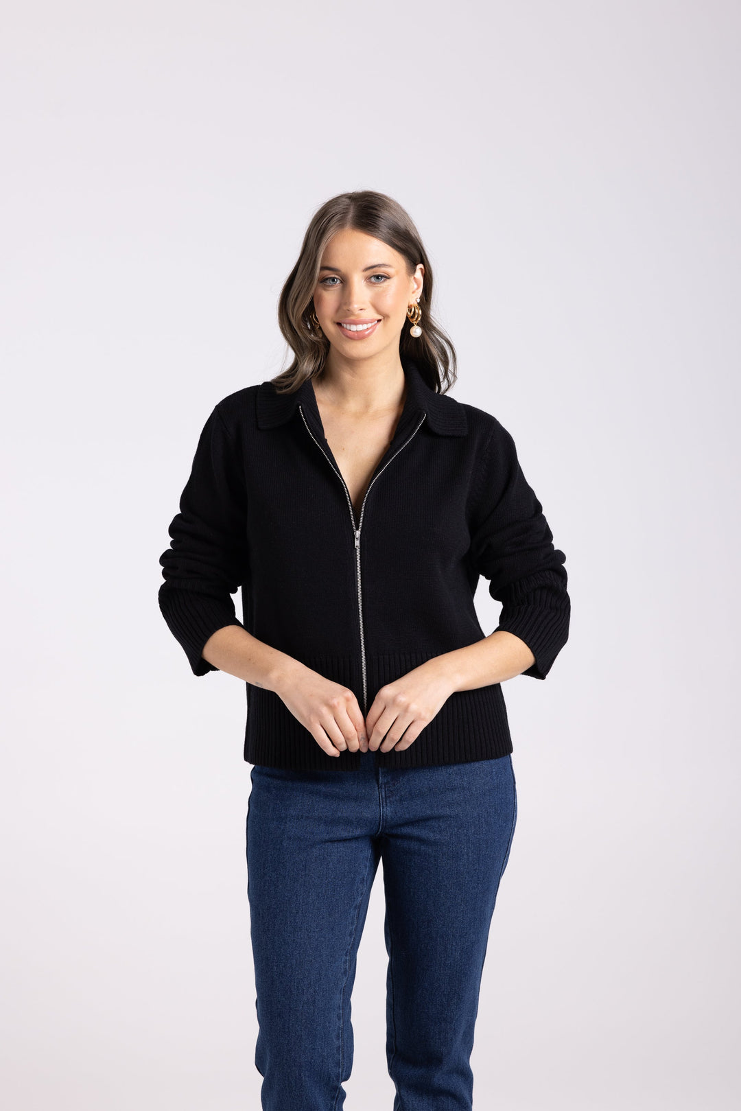 Zip Through Cardigan - Black - TT62 - Pizazz BoutiqueTwo - T's