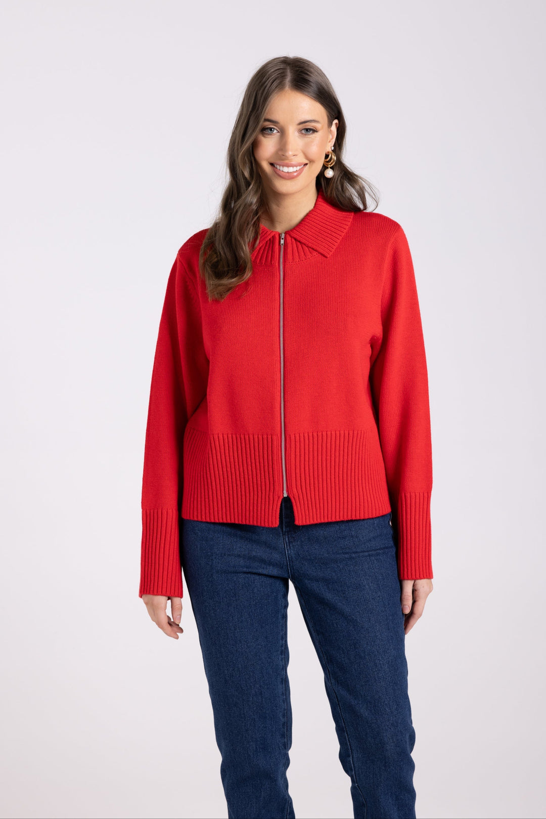 Zip Through Cardigan - Poppy - TT62 - Pizazz BoutiqueTwo - T's