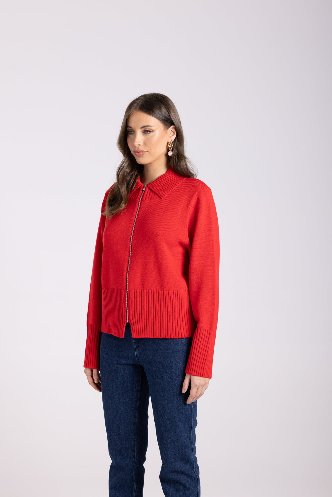 Zip Through Cardigan - Poppy - TT62 - Pizazz BoutiqueTwo - T's