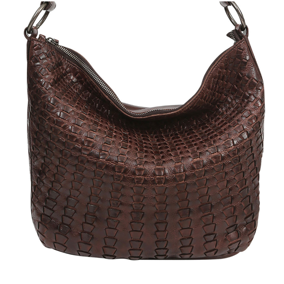 Vintage Leather Woven Bucket Bag | Chocolate