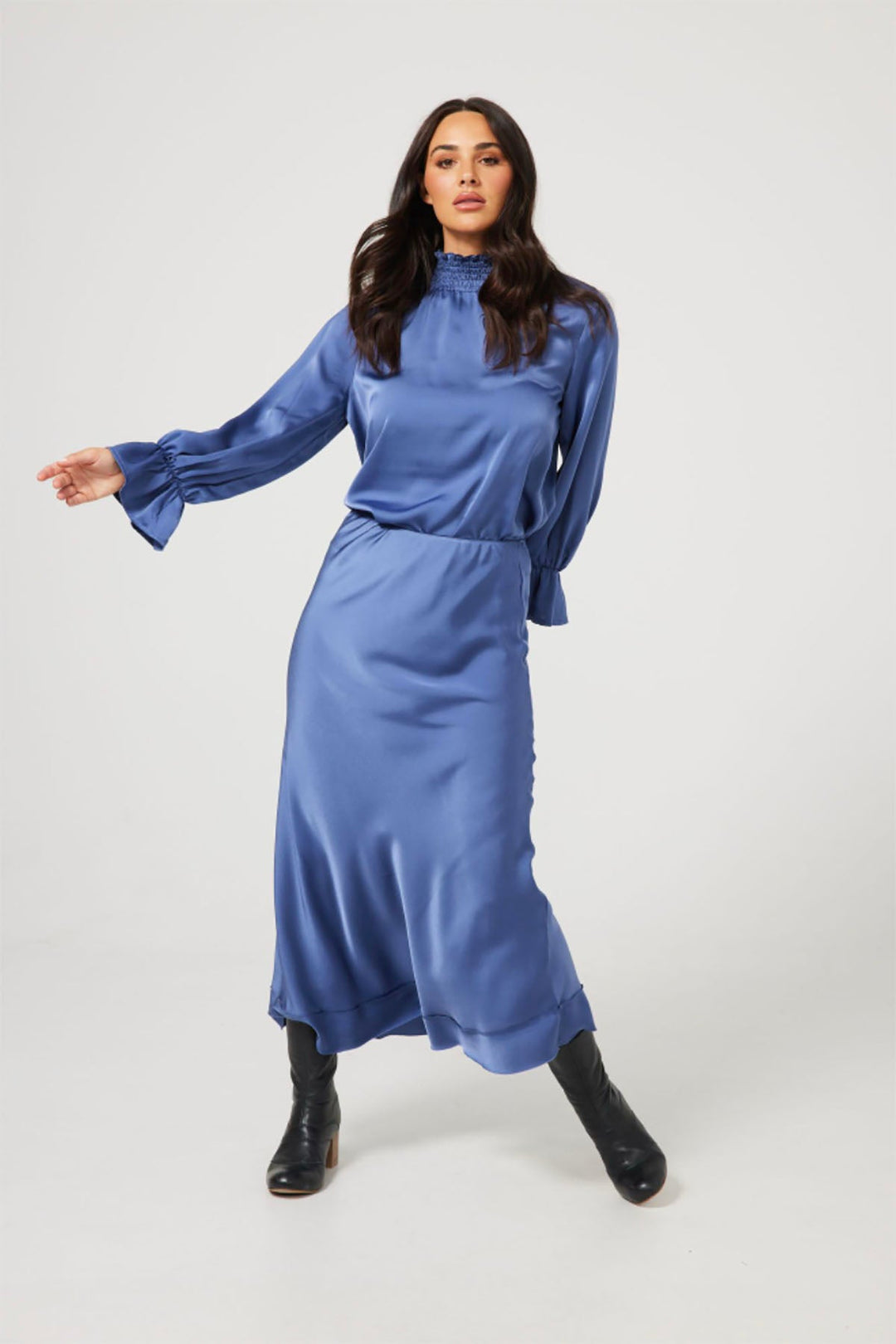 Carrington Skirt - Petrol Blue Satin - BT34 - Pizazz BoutiqueBrave & True