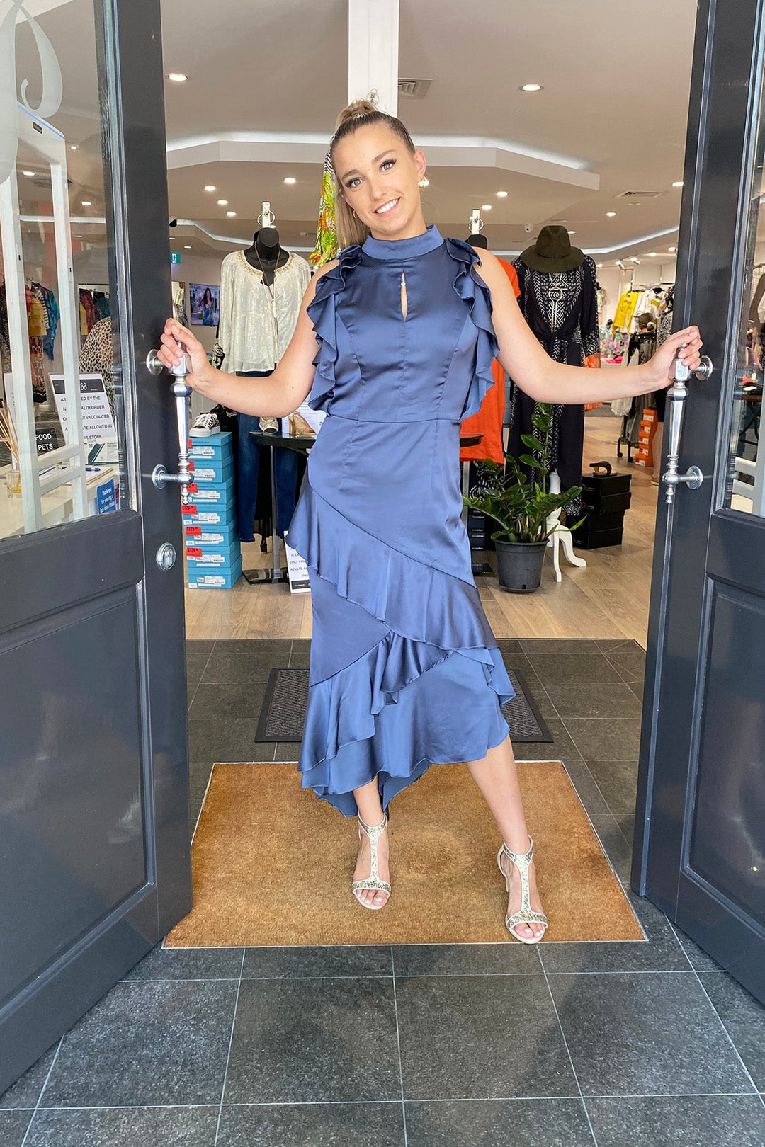 Grace Frill - Dress - Indigo - ROM2 - Pizazz BoutiqueRomance