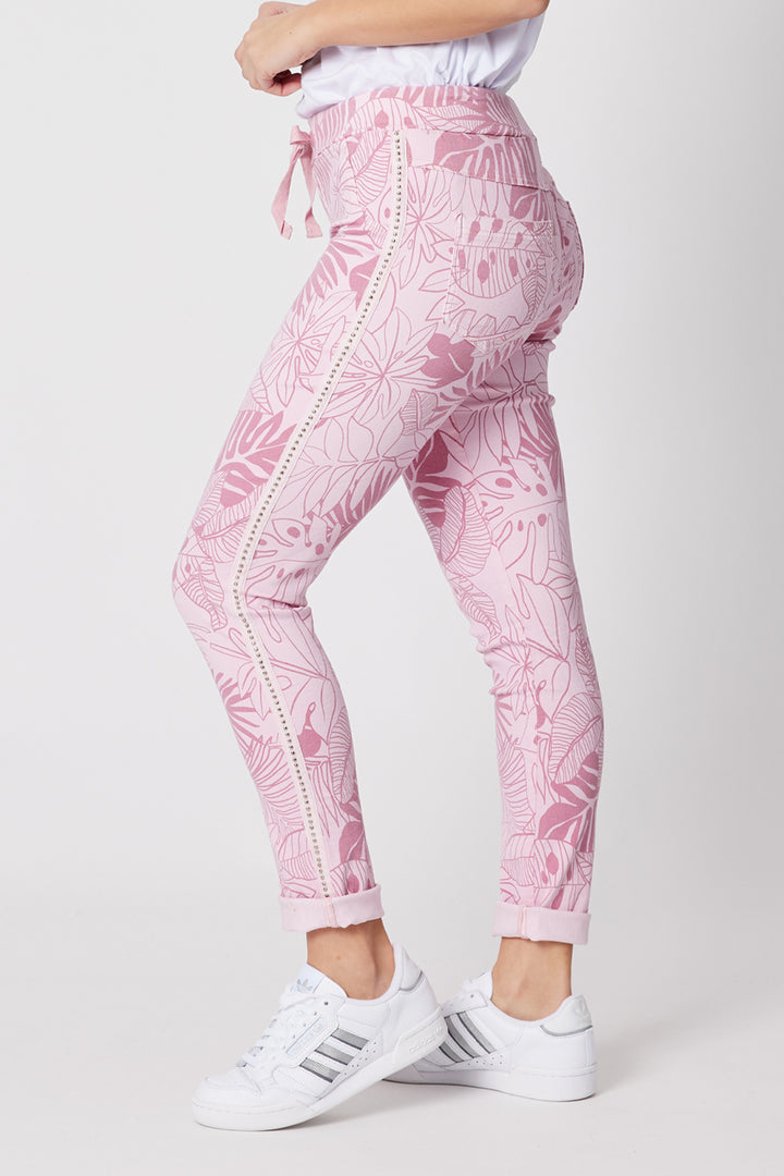 Printed Palm Jeans | Pink | TZ55