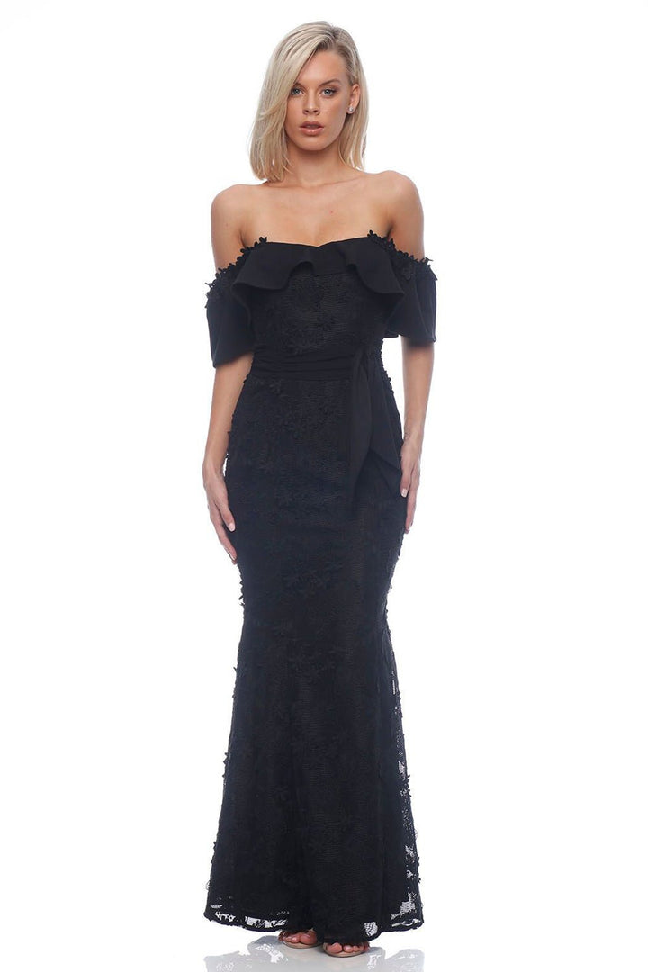 Scarlett Off Shoulder Maxi Dress - Black - ROM34 - Pizazz BoutiqueRomance