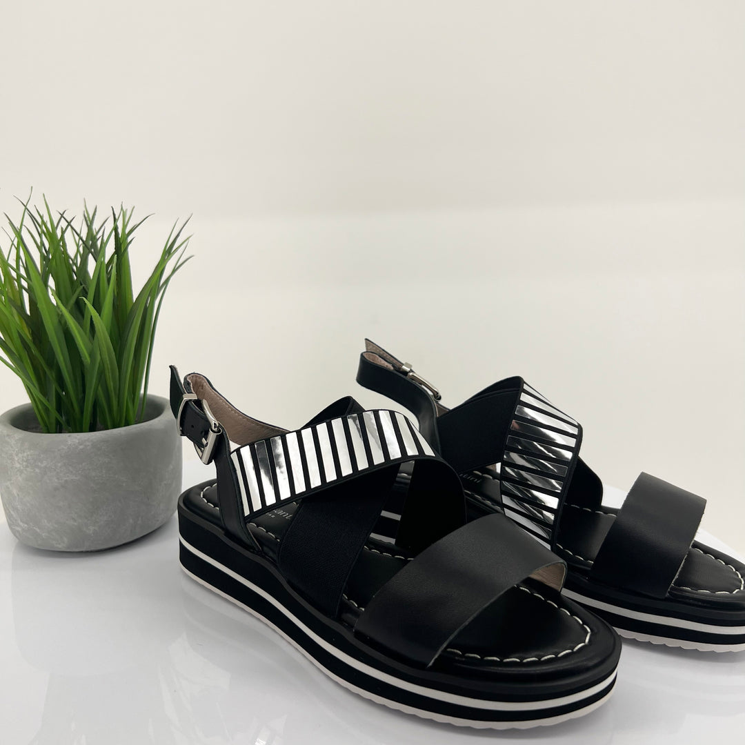 Black Leather Sandals by Marco Santini, sold and shipped from Pizazz Boutique Nelson Bay online women's clothes shops Australia