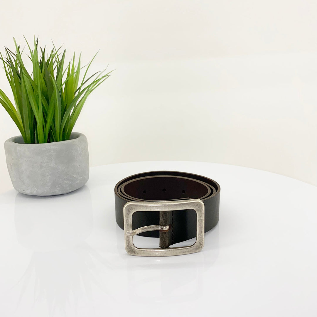 Square Buckle Leather Belt | Chocolate | V1 - Pizazz BoutiqueVanzetti