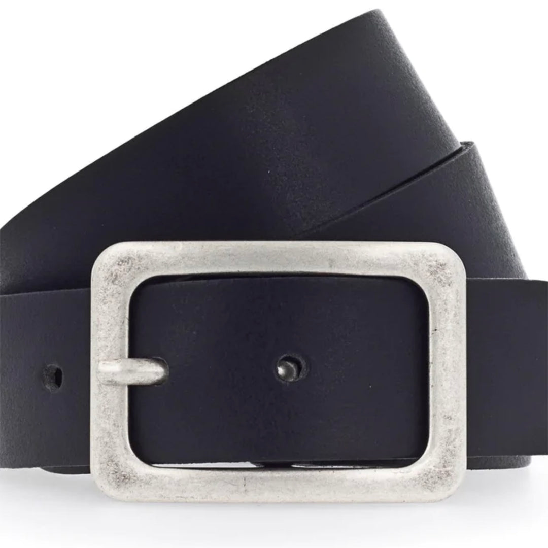 Square Buckle Leather Belt | Black | V1