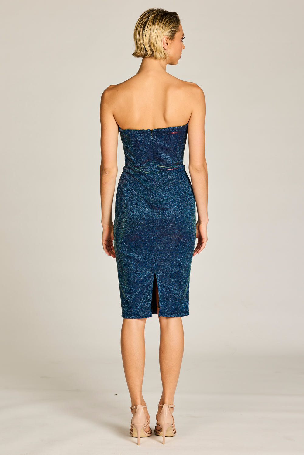 venus navy two tone formal dress from Romance The Labe back view