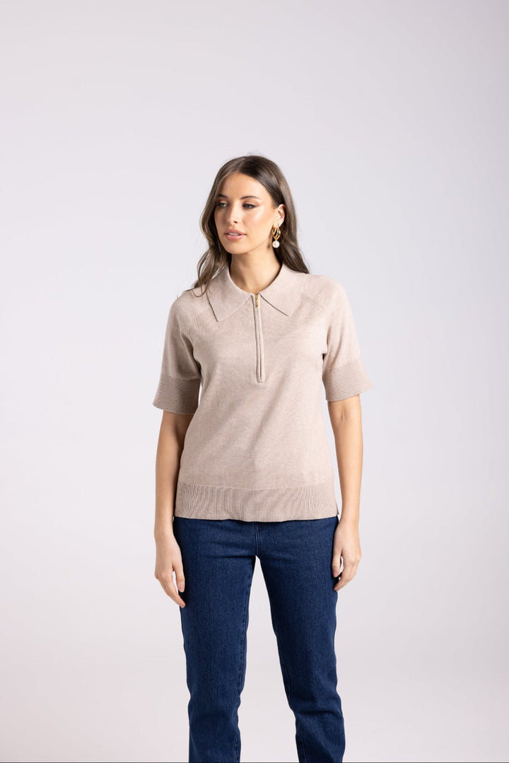 Zip Knit Polo - Biscotti - TT65