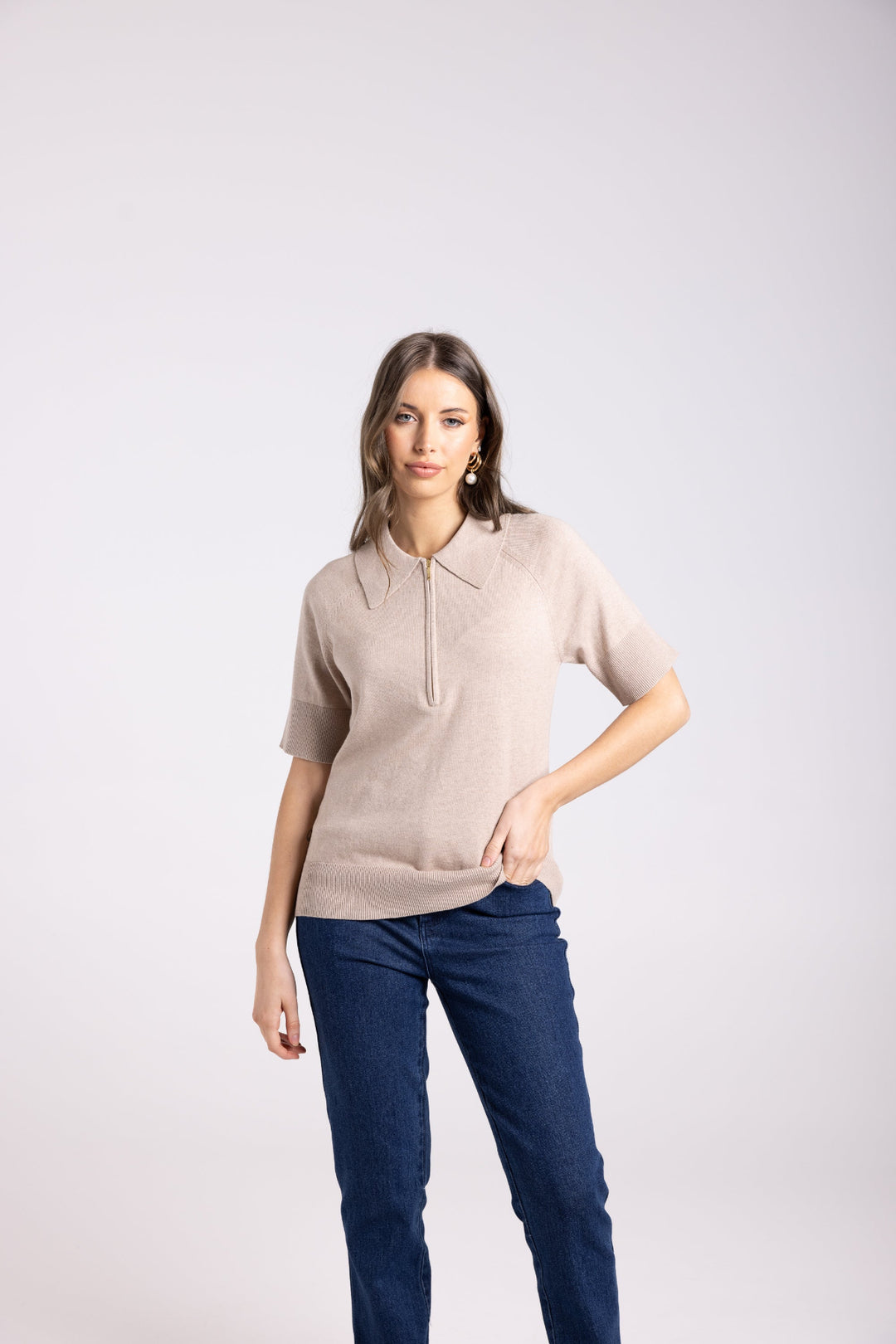 Zip Knit Polo - Biscotti - TT65