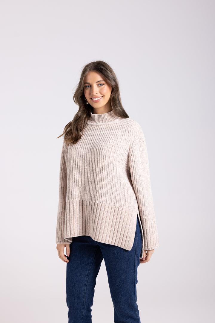 Rib Mock Neck Knit - Latte - TT63