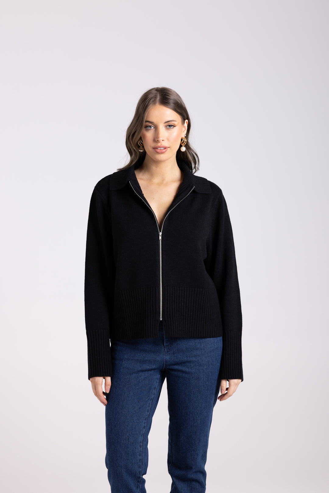 Zip Through Cardigan - Black - TT62