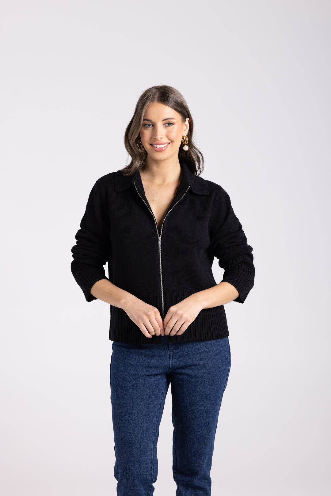 Zip Through Cardigan - Black - TT62