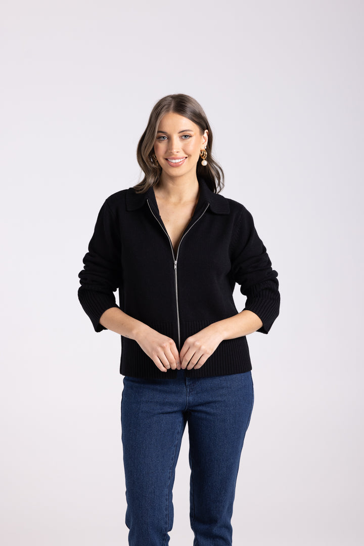 Zip Through Cardigan - Black - TT62