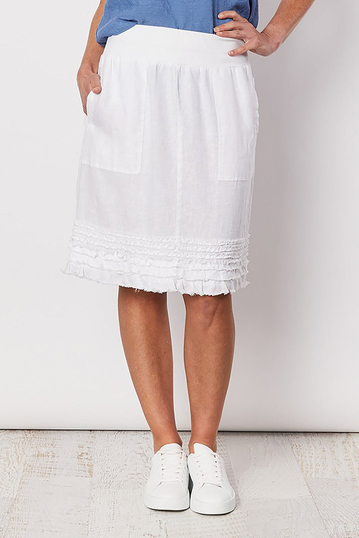 Ruffle Linen Skirt - White - GS22