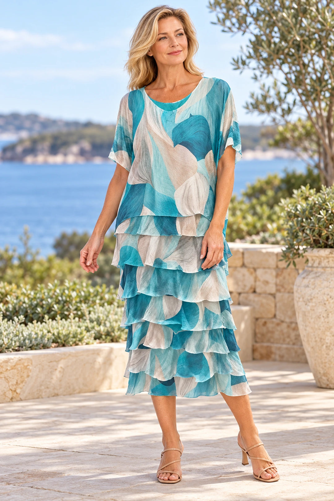 La Strada Aqua Waves Silk Dress