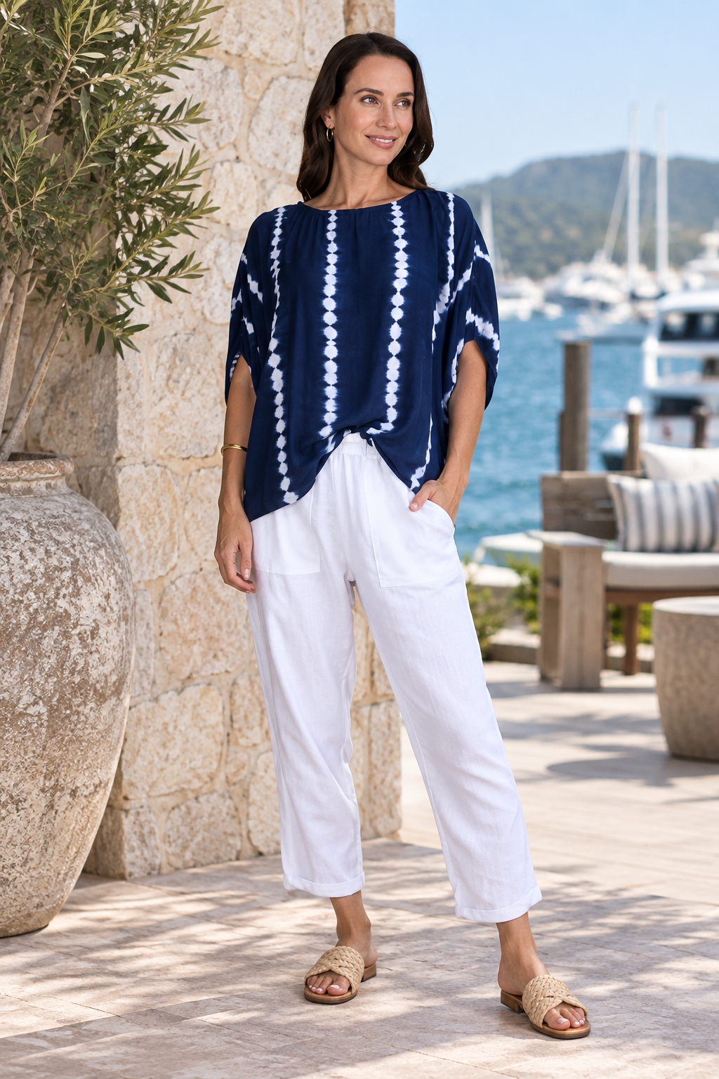 Kavala Slouch Top - Dark Blue/White - CB95