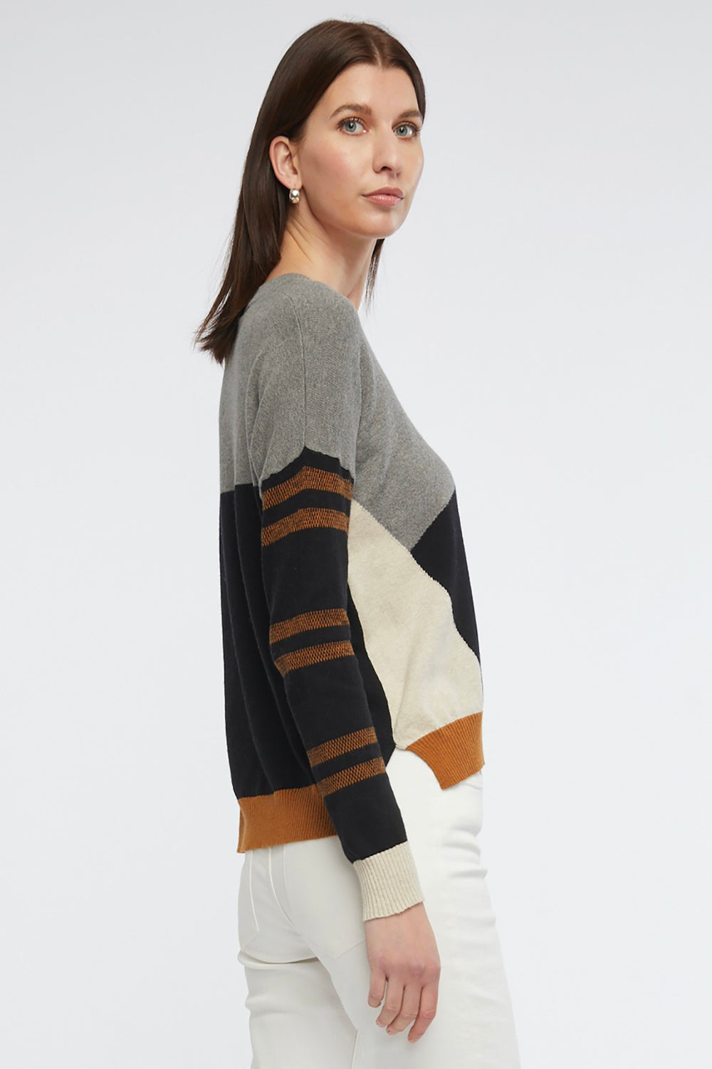 Eclectic Intarsia Jumper in cloud by Zacket & Plover side view