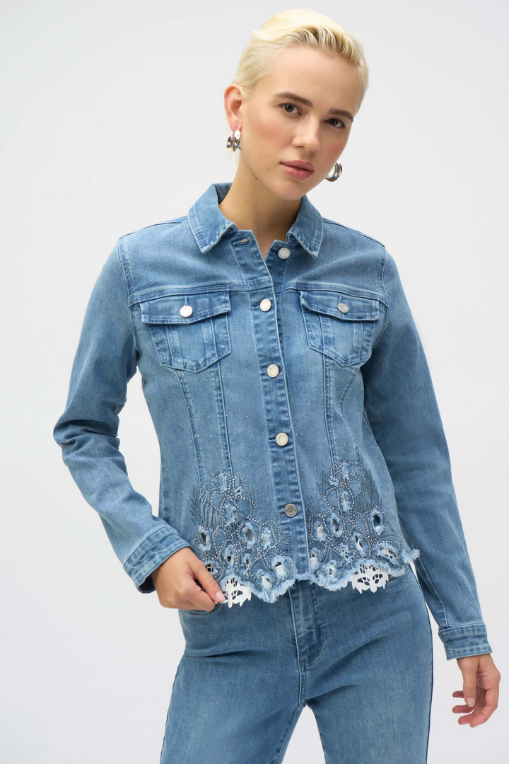 Embroidered Denim Jacket - Denim - JR68